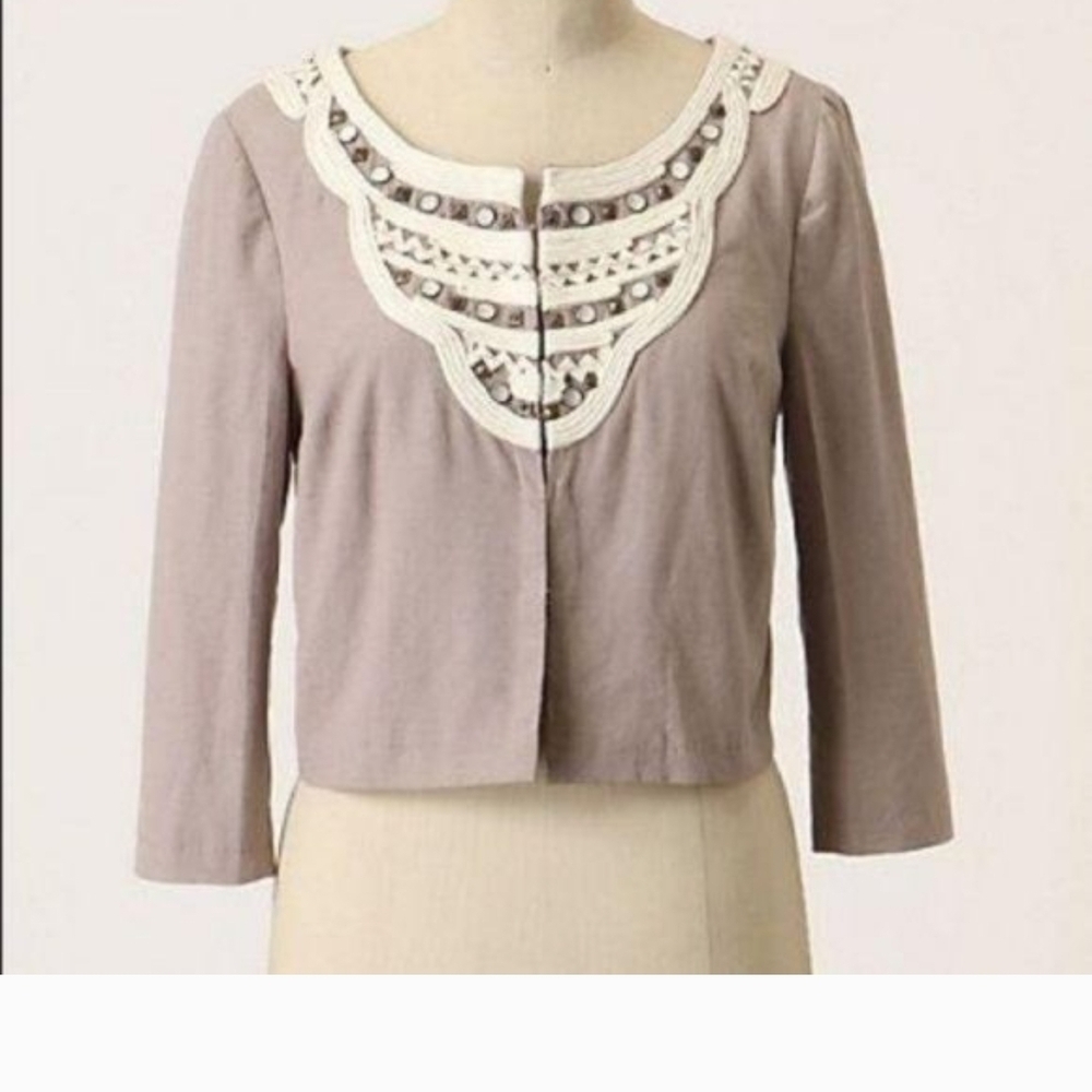 Sidra Cropped Taupe Embellished Woman's Blazer Size M
